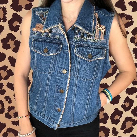 Vintage Jean Jacket w/ Safari Animals (s) - Picture 2 of 7